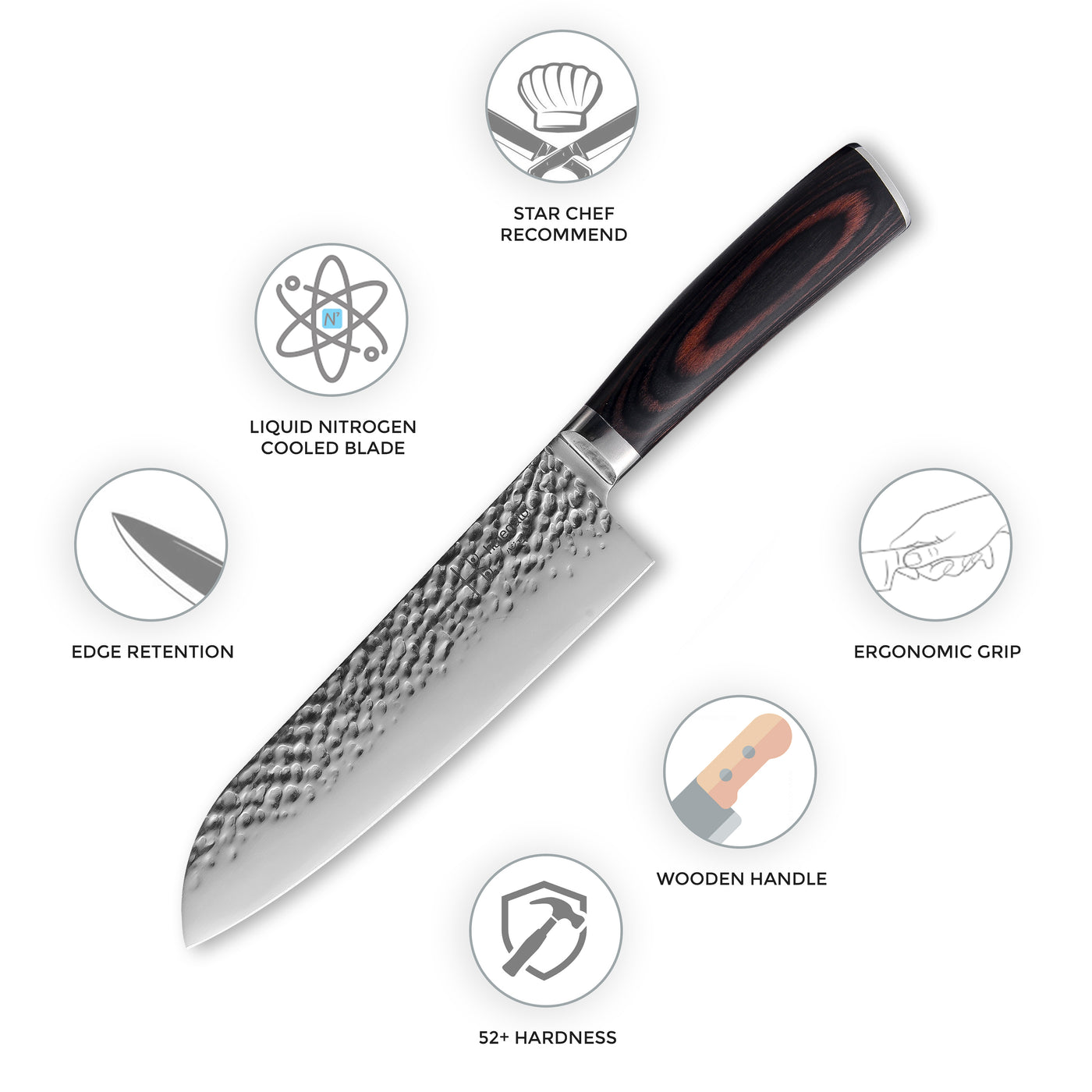 Hajegato Japanese Hammered  7 inch Santoku Knife